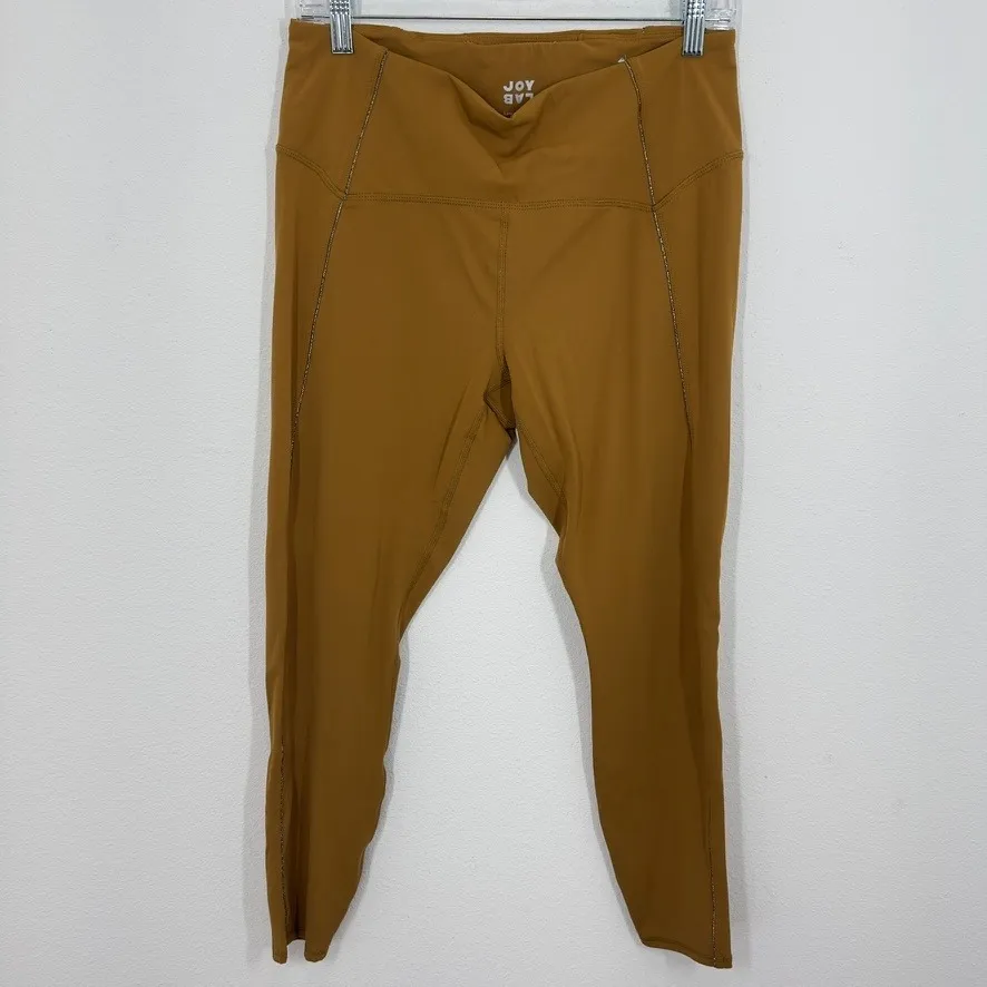 Joy Lab Mustard Gold Athletic Leggings‎ Sparkle Trim High Waist Women Large Brown Size undefined - Image 2