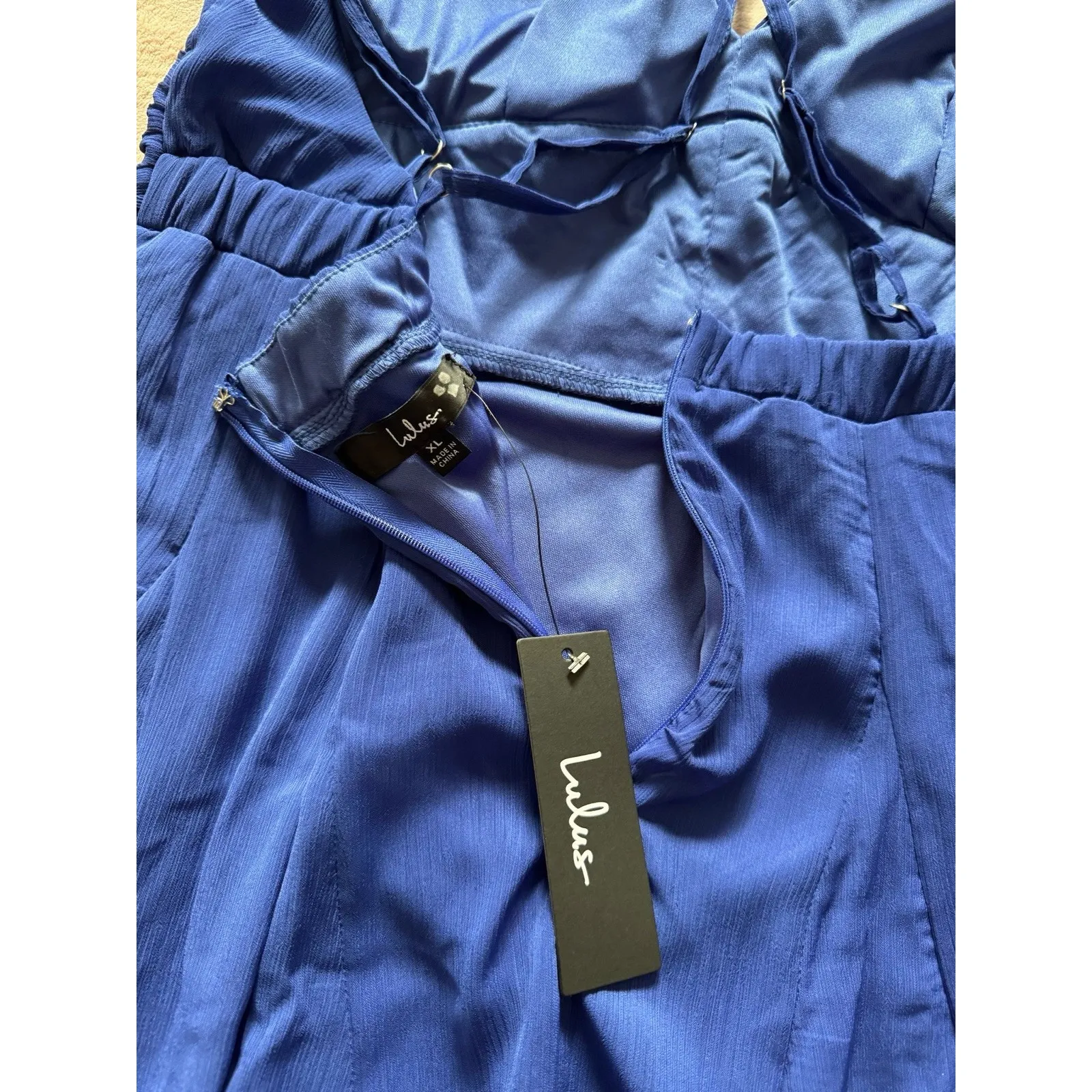 Lulus‎ Womens Vivacious Aura Cobalt Blue Chiffon Backless Midi Dress Sz XL NWT - Image 4