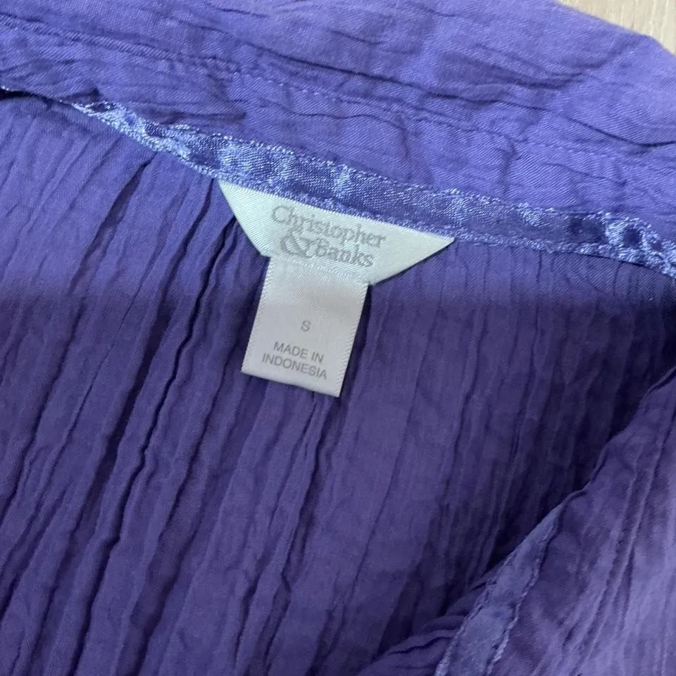 Christopher & Banks Purple Textured‎ Button Down 3/4 Sleeve Top Blouse - Image 4