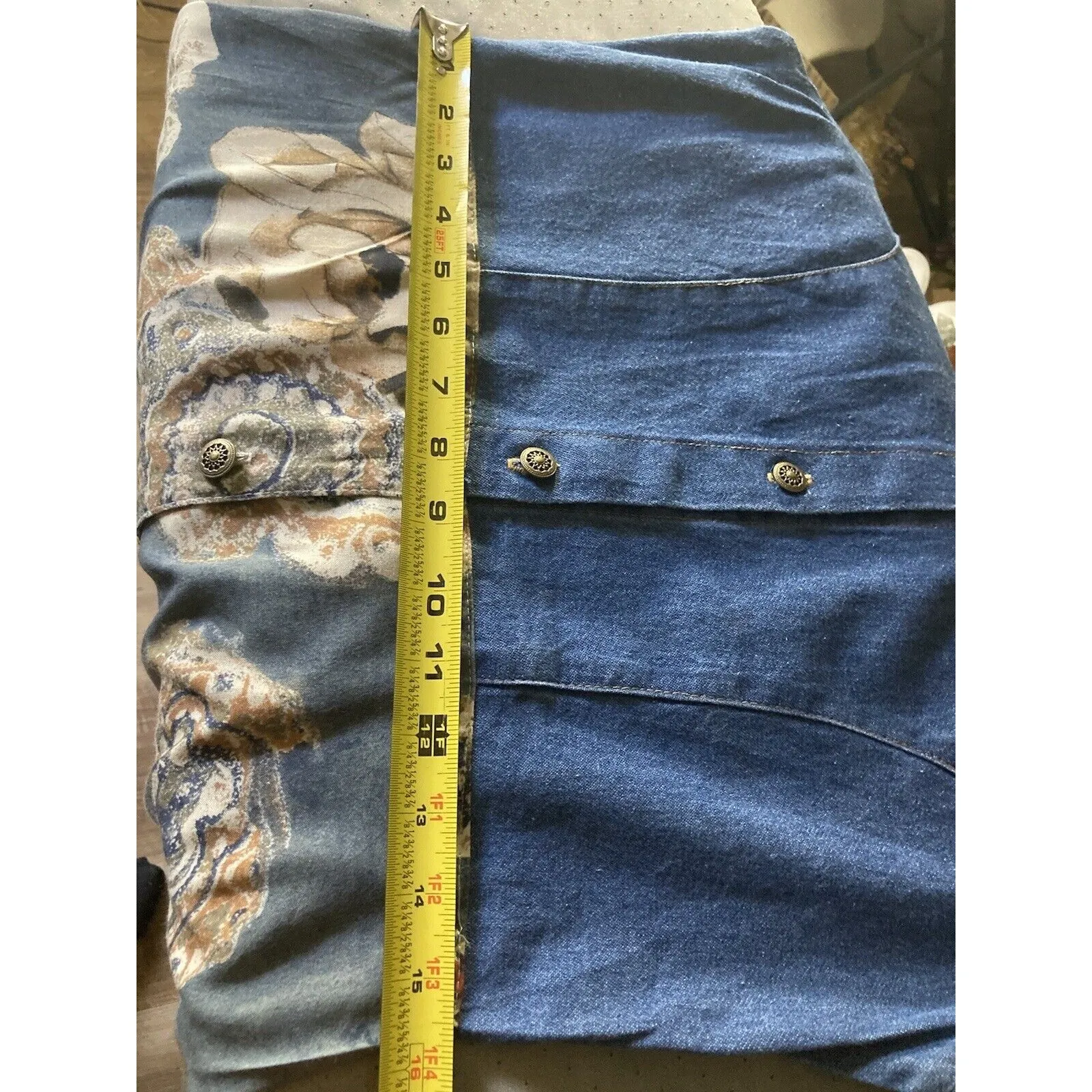 Vintage Women’s Boy Blue Denim Floral Maxi Dress Sz S Button Down Long Sleeve - Image 10