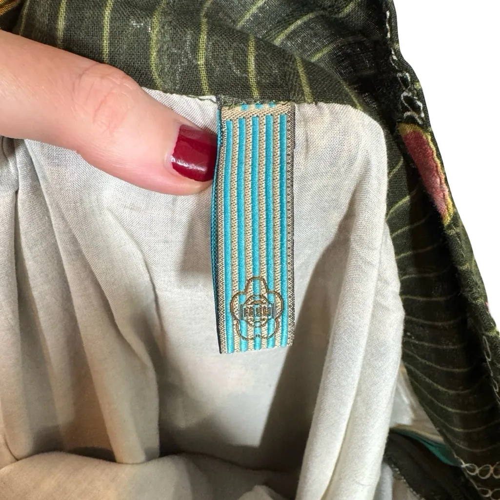 FARM Rio Medallion Print Tiered Midi Skirt in Olive Green - Image 5