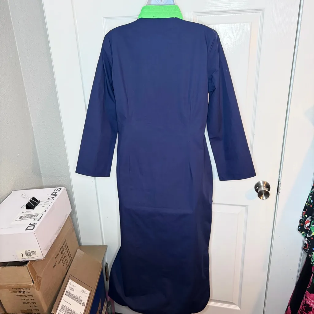 Sail to Sable Navy Green Nautical Cotton Signature Caftan Midi Dress S NWT - Image 8