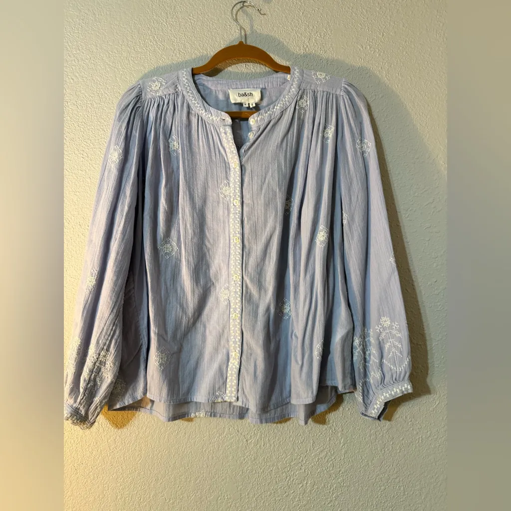 ba&sh Sky Blue Embroidered Blouse - Image 6
