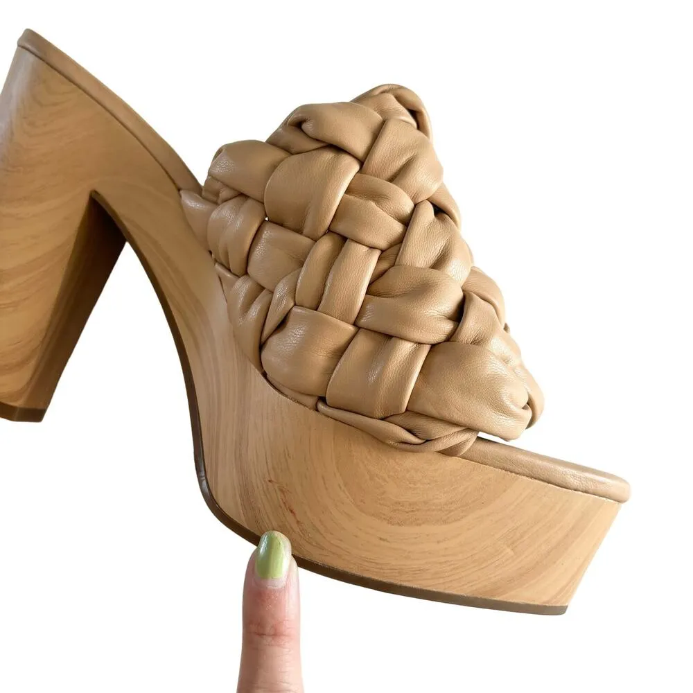 Jessica Simpson Supira Nude Platform Sandal Braided Faux Wood Mule Sandals 9.5 - Image 3