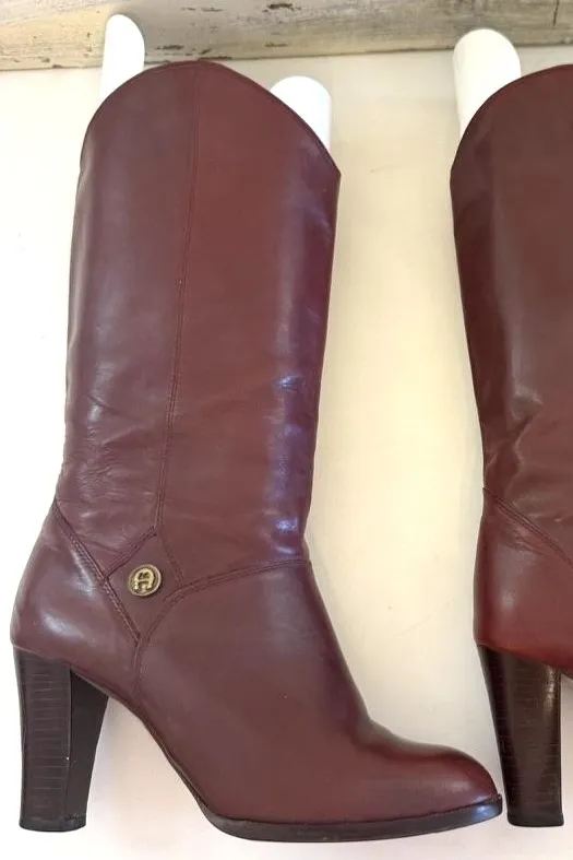 Etienne Aigner Leather Oxblood Boots Womens Size 7 Heeled Feminine Work Office - Image 1