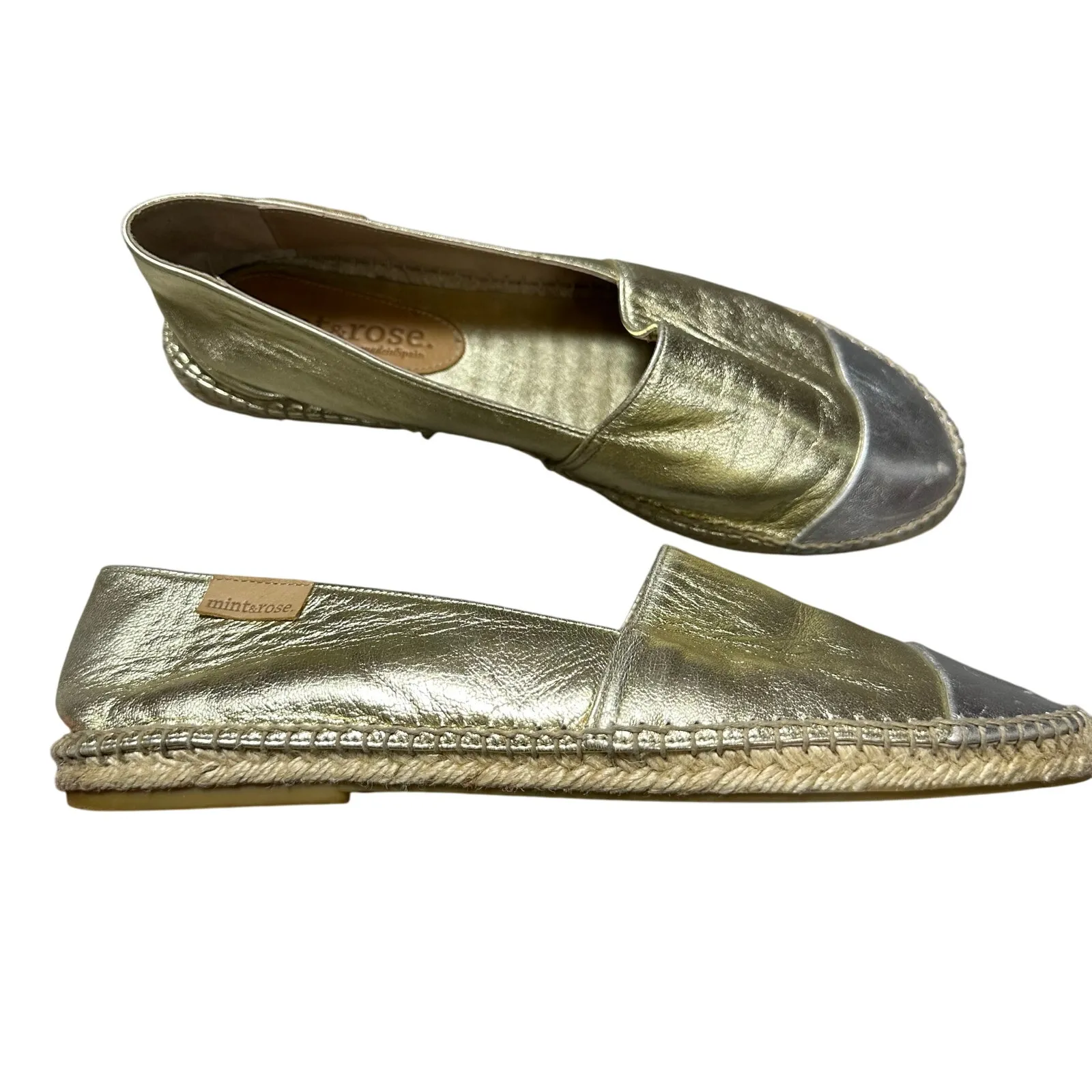 Mint & Rose Made in Spain Metallic Espadrille Loafer Gold Size 10 - Image 2