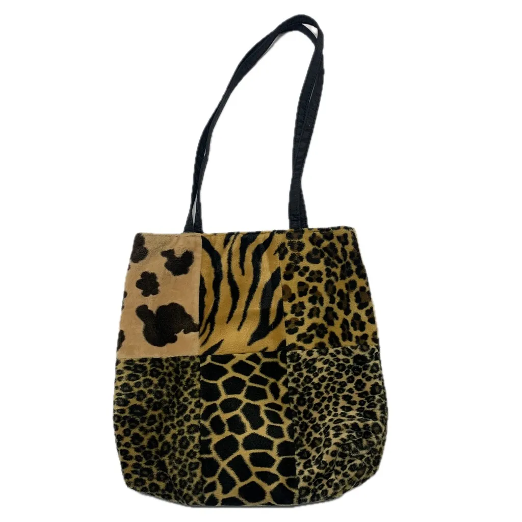 Animal Print Patchwork Tote Bag Tan - Image 5