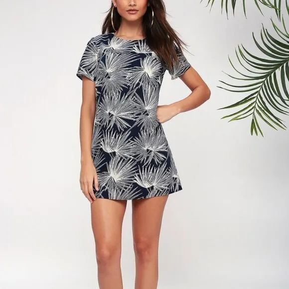 Lulus Cancun‎ Calling Navy Blue Print Shift Dress - Image 3