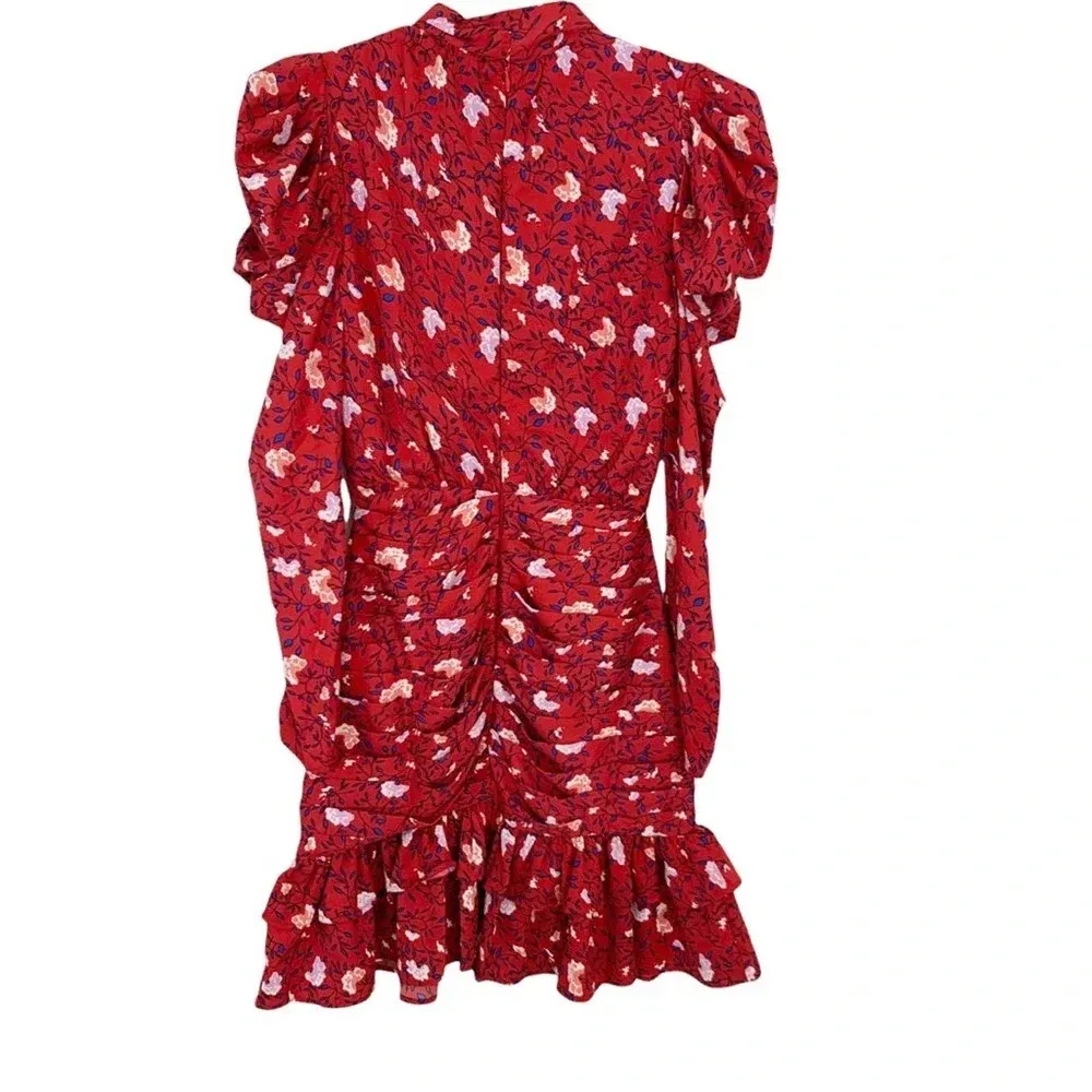 WALTER BAKER Kiara tie neck ruched floral-print crepe de chine mini dress 0 NWT - Image 4