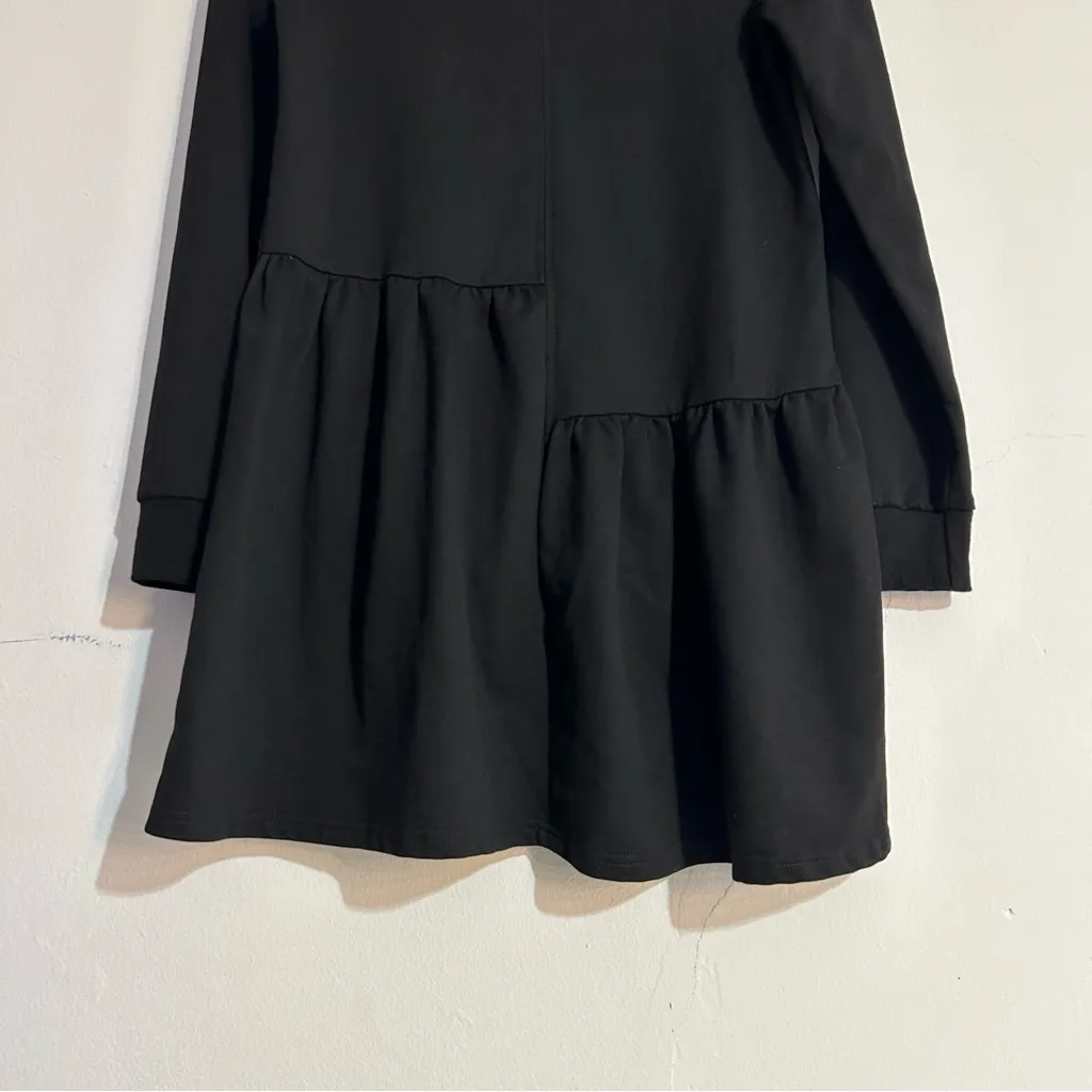 English Factory Knit Unbalanced Seam Long Sleeve Mini Dress in Black Size Small - Image 4