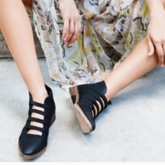 Free People Leather Emma Cut-Out Booties Black Size - Image 2