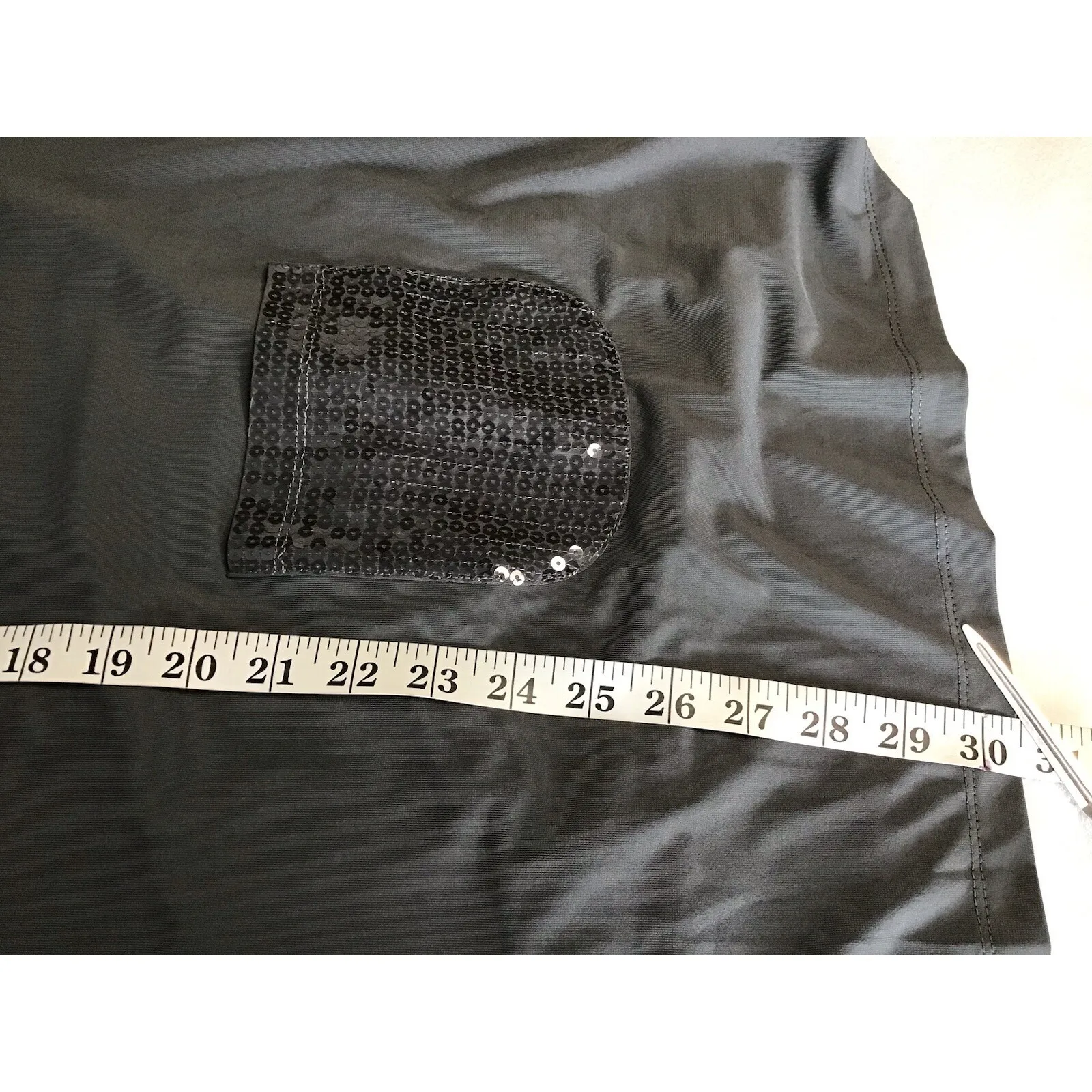 Joan‎ Rivers 1X Shirt Top Gray Long Tunic Bling Pocket Short Sleeve Stretch - Image 3