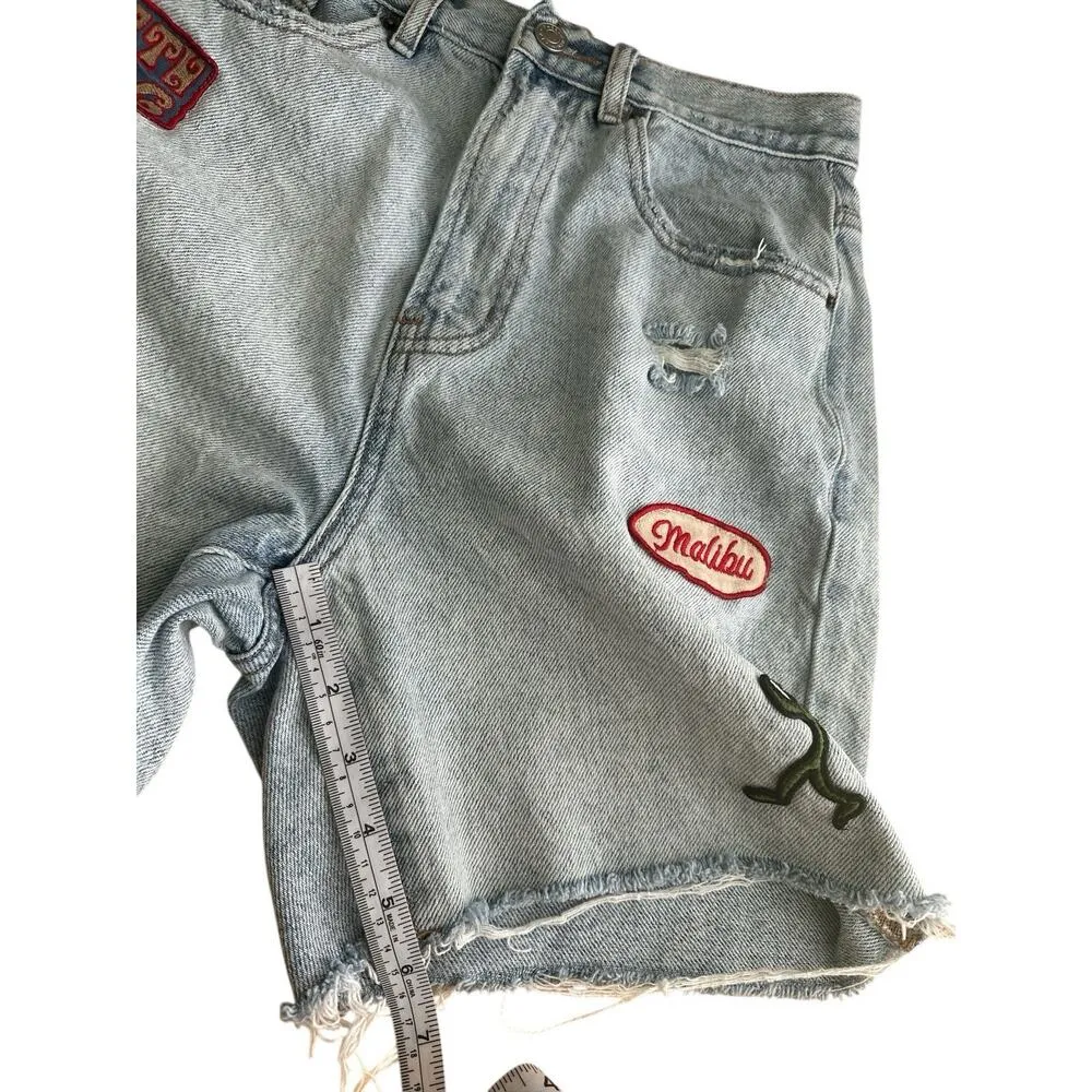 PacSun Shorts Womens 27 Blue Denim Patches Cutoff Distressed Dad Short High Rise - Image 4