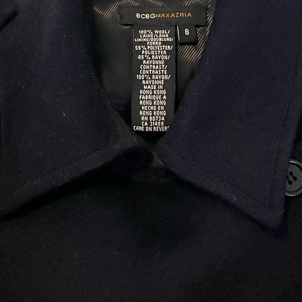 BCBGMAXAZRIA Navy Blue Short Double Breasted Wool Peacoat Size 8 - Image 3