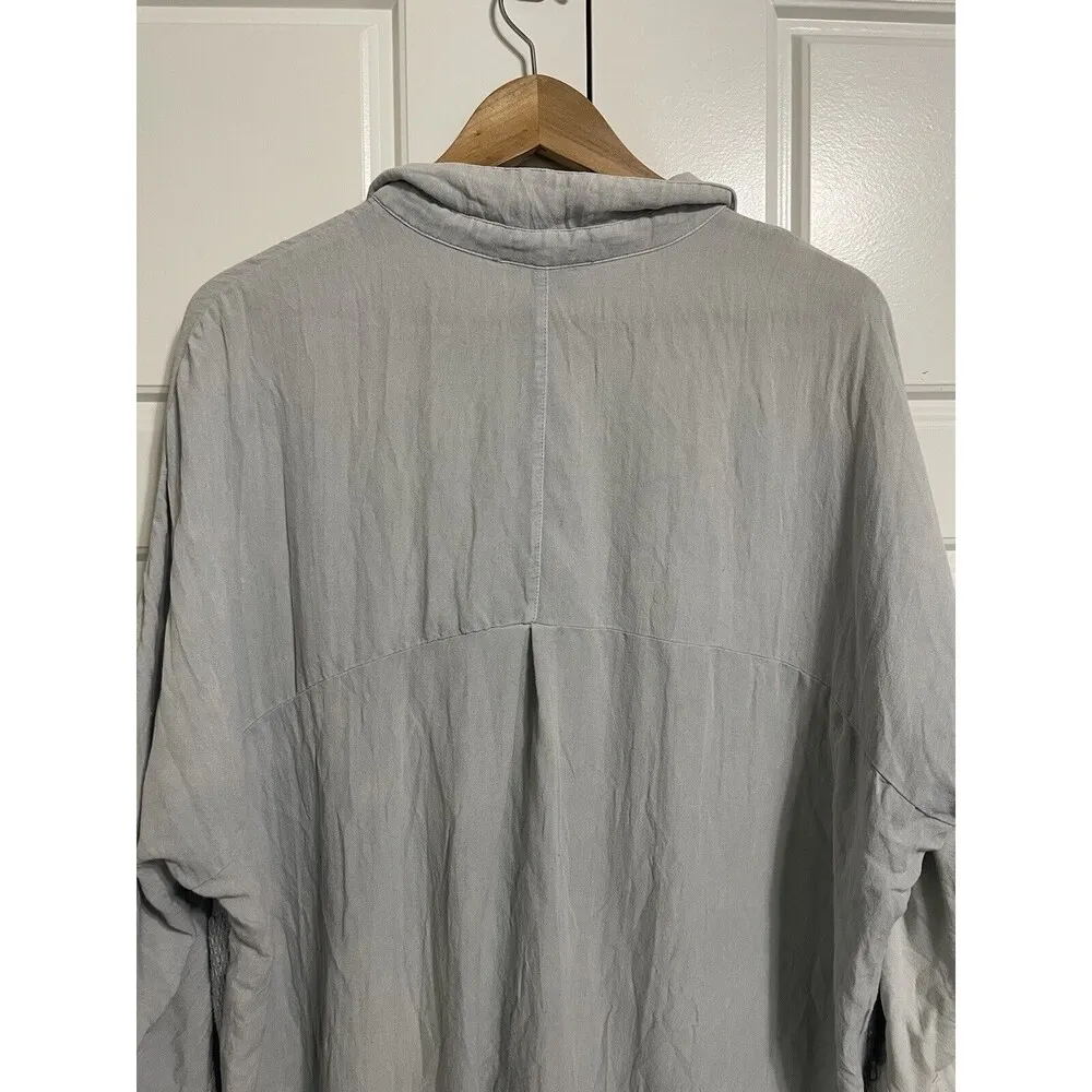 Umgee  Women Fringe Hem Button Down Shirt Gray Blue Wash 3/4 Sleeve Boho  XL - Image 5