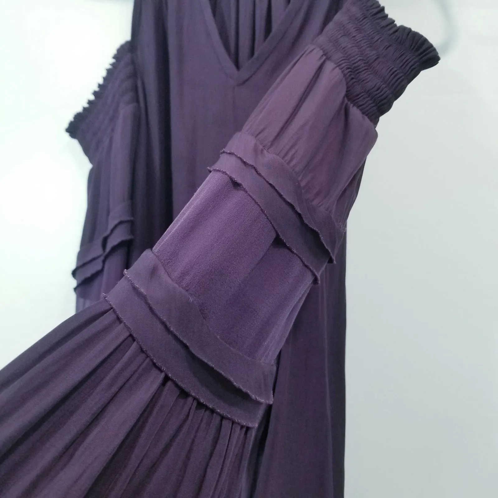 Ramy Brook New York Cold Shoulder 100% Silk Purple Blouse Long Sleeves - Image 5