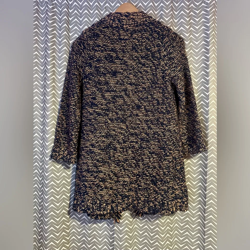 Anthropologie / Sparrow | Marled Peat Open Fringe Navy/Gold Cardigan, Size S - Image 4