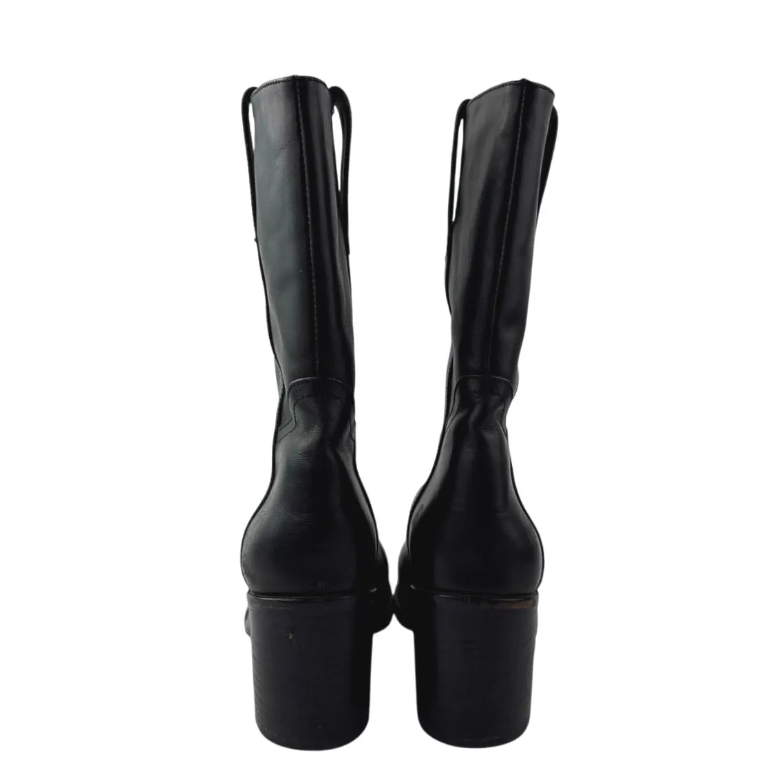 Celine Paris Women's Black Leather Block Heele Mid Calf Boots Size 37 US 6.5 - Image 3