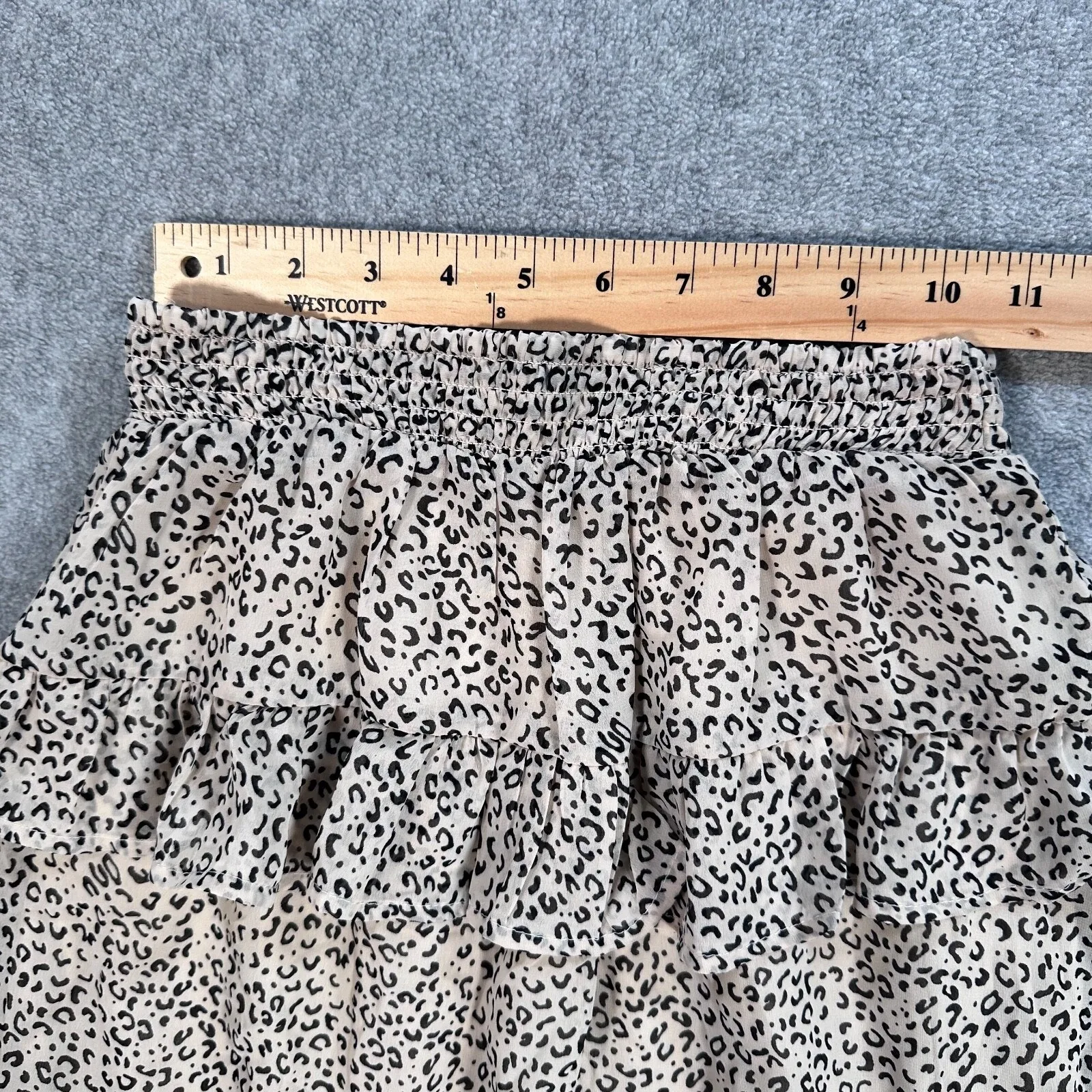 Japna Tiered Ruffle Mini Skirt Animal Print Size X-Small Cream/Black - Image 4
