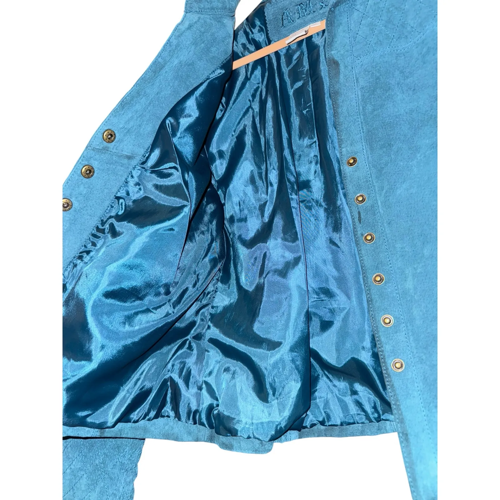 AMI Leather Jacket Women's Medium Teal Country Western Suede Quilted Equestrian Green - Image 6