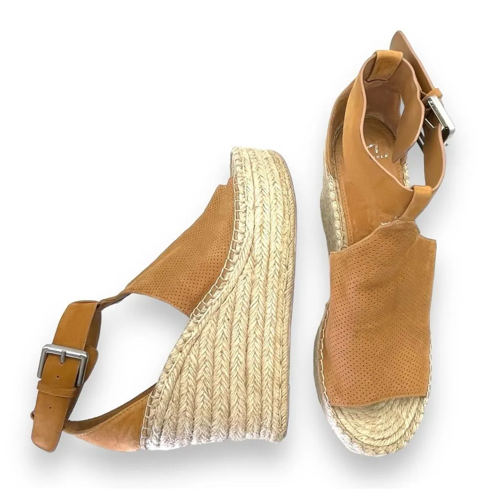 Marc Fisher Annie Perforated Espadrille Platform Wedge Medium Tan Suede Size 11 - Image 3