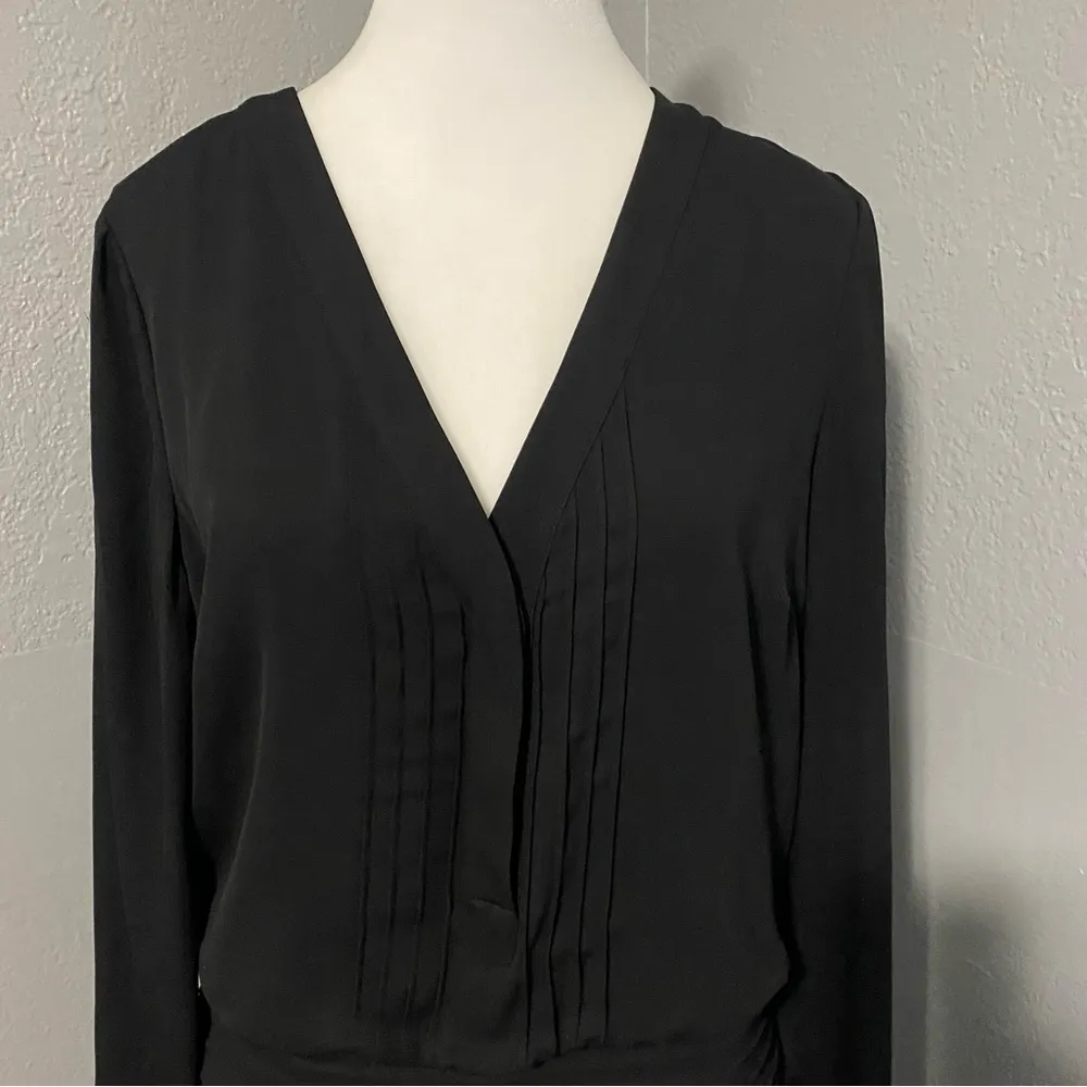 White House Black Market drop waist pleated tuxedo shirt dress black long sleeve - Image 2