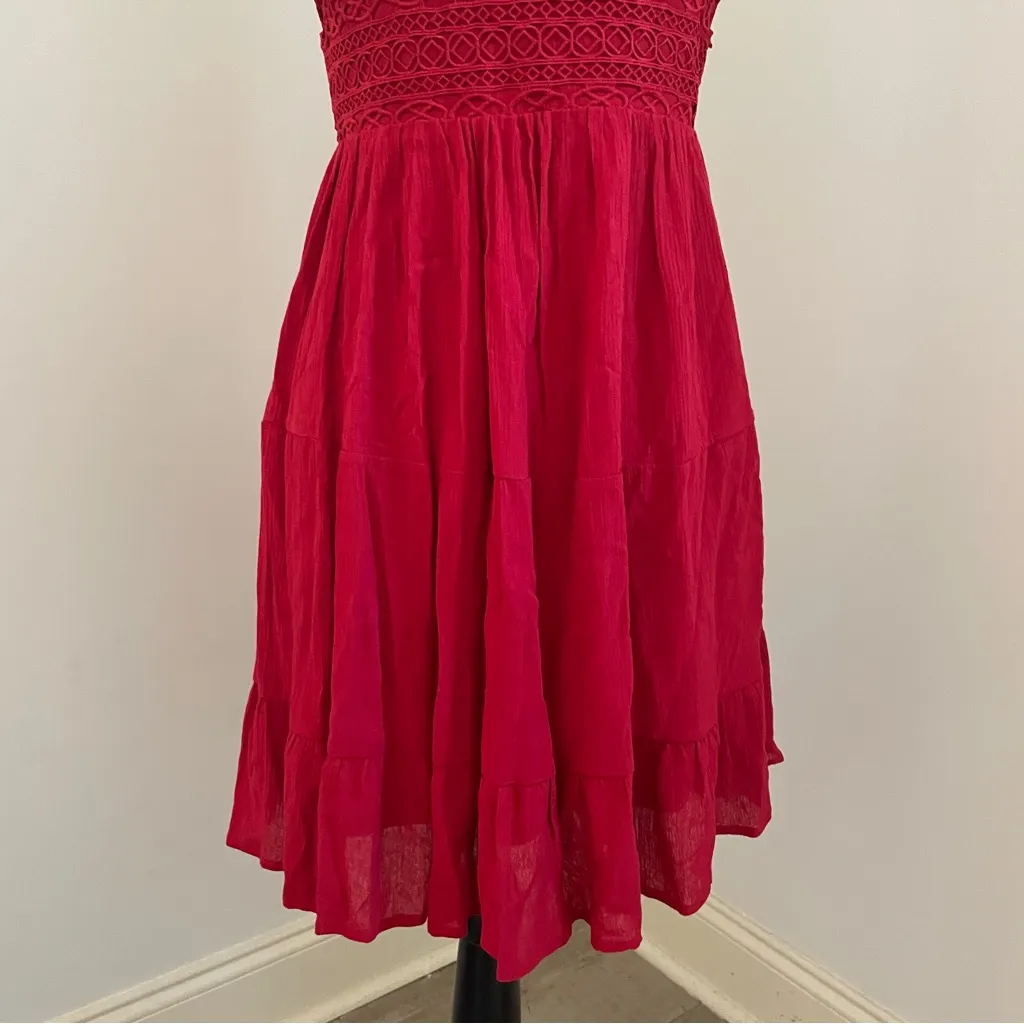 ATAP Crochet VNeck Fit & Flare Dress sz Large Red Lace Boho Cut Out Fairy Grunge - Image 6