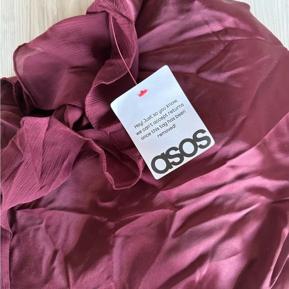 ASOS Halter Satin Chiffon Mix Ruffle Hem Maxi Dress Purple Size 8 NWT IN PKG - Image 8