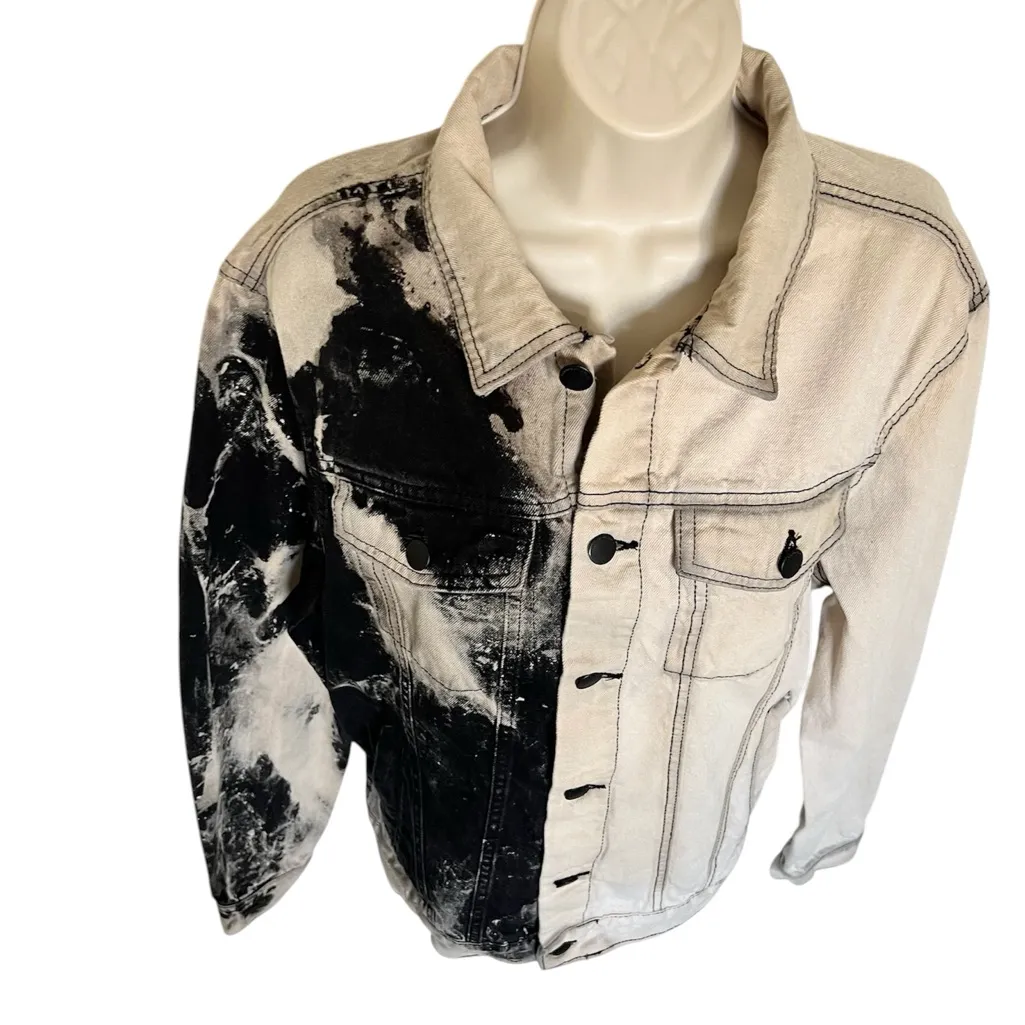Cotton On  Dystopia Bleached Cream And Black Denim Jacket | Size Large - Image 4