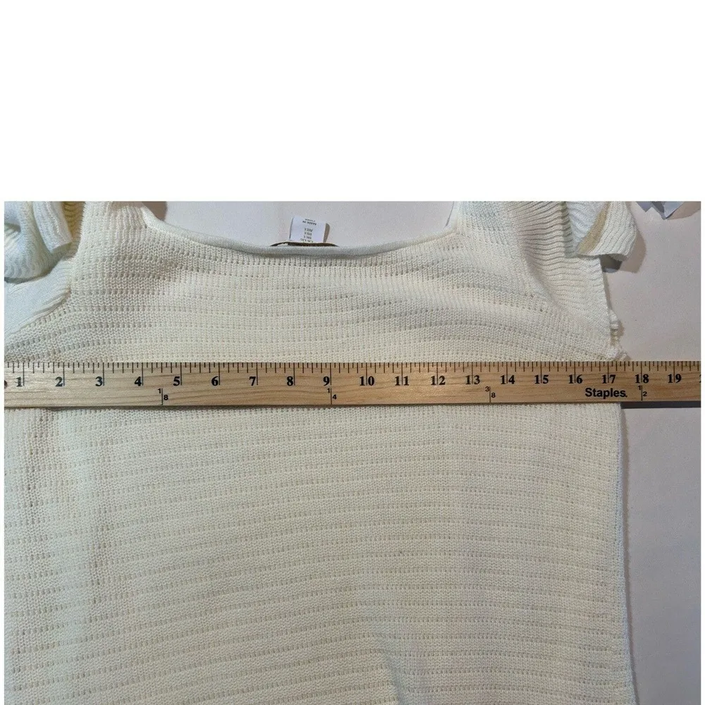 House of Harlow 1960 Cream Knit Ruffle Flutter Sleeve Knee Length Midi Dress L - Image 13