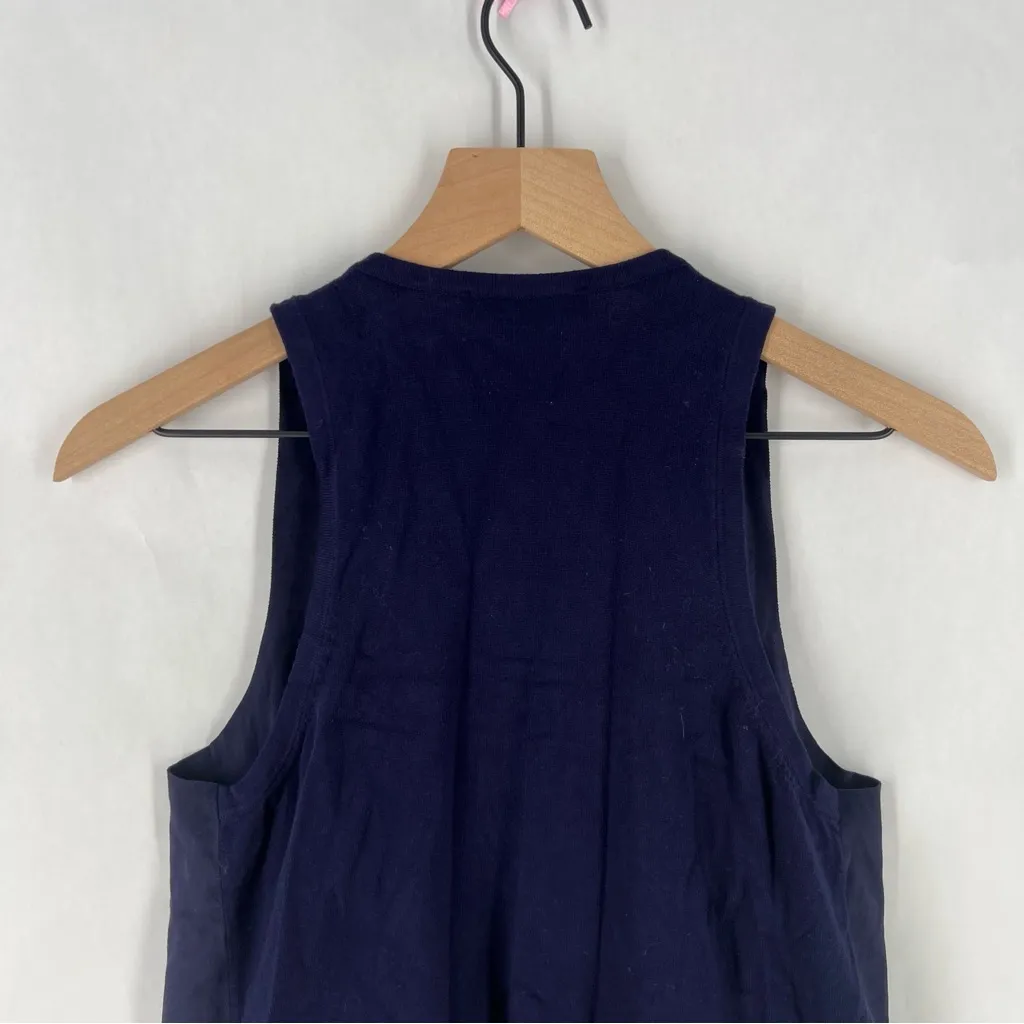 INC Navy Faux Suede Knit Combo Fringe Draped Open Front‎ Vest Festival Boho M Blue Size undefined - Image 9