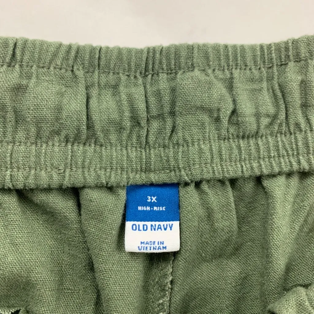 Old Navy Dark Olive Linen Blend High Rise Pull On Shorts 3X - Image 4