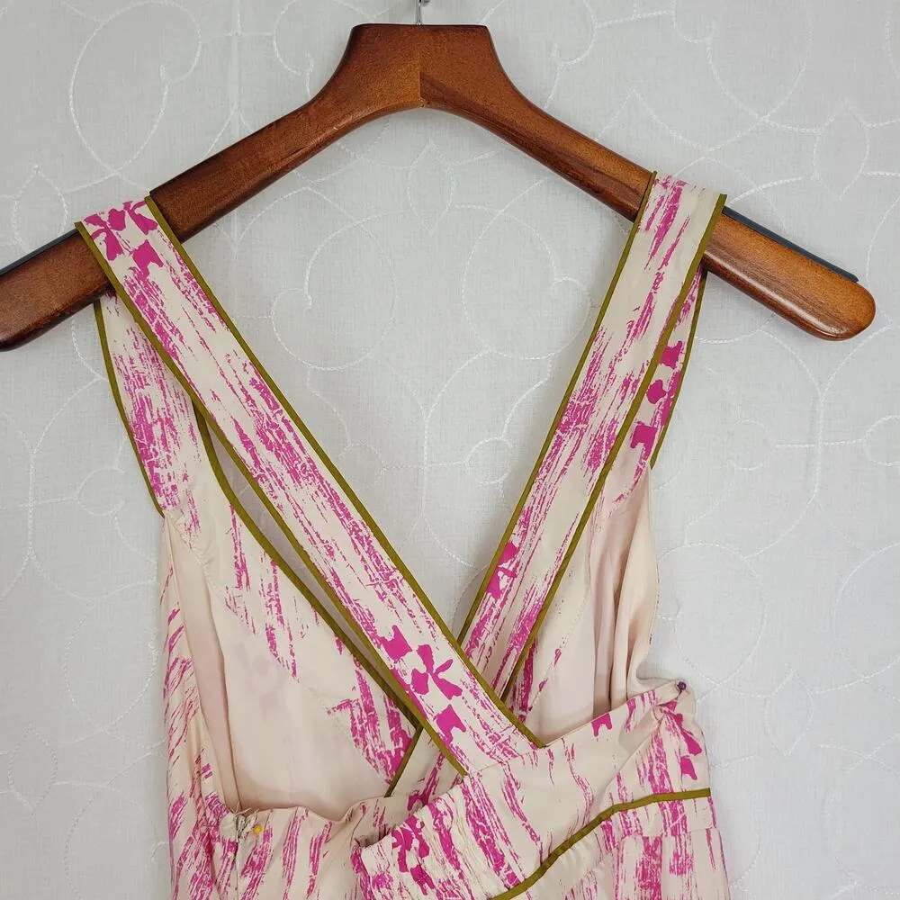 Ann Taylor LOFT Silk Maxi Dress 10 Pink Gold Criss Cross Back V - Image 3