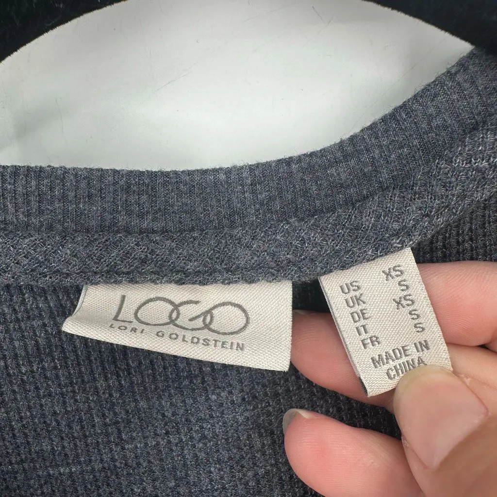 Logo Lori Goldstein Waffle Knit Shark Bite Lace Trim‎ Shirt Size XS Gray LS - Image 2