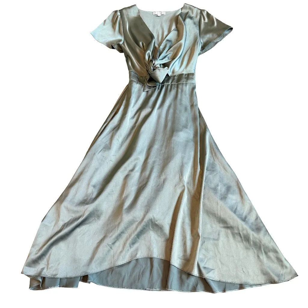 Baltic Born Poppy Midi Dress Sage Green Tie Front Short Sleeve Size XS Women's - Image 2