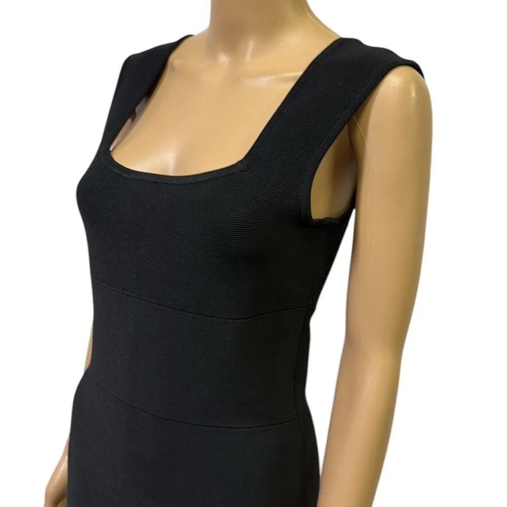 Alice + Olivia Black Bandage Bodycon Stretch Square Neckline Zip Back Dress S - Image 4
