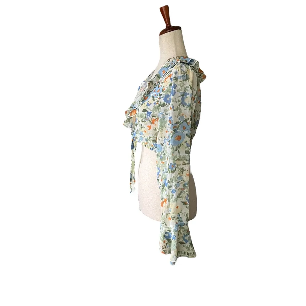 Molly Green Frilled Floral Tie Front Cropped Top - Image 9