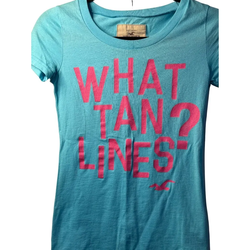 VTG Hollister Y2K Women What Tan Lines? Funny Humor Graphic Tee Blue Pink XS 00s - Image 2