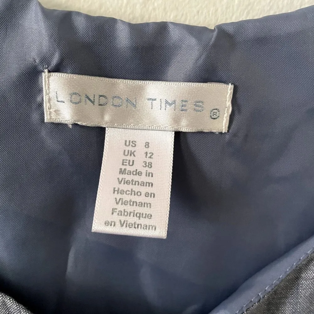 London Times blue sleeveless summer dress zip down pockets denim cotton sundress - Image 3