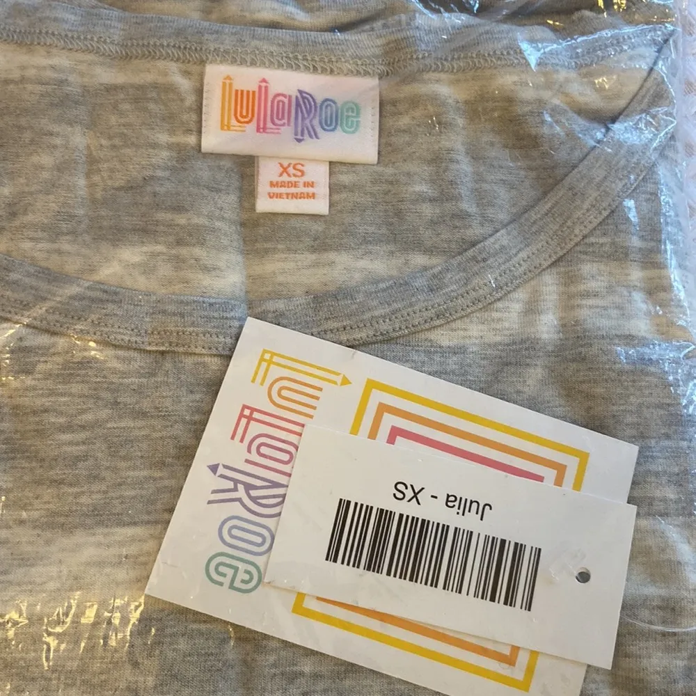 LULAROE Julia Bodycon Midi Dress Size XS Gray Stripe Short Elbow Sleeve - Image 6