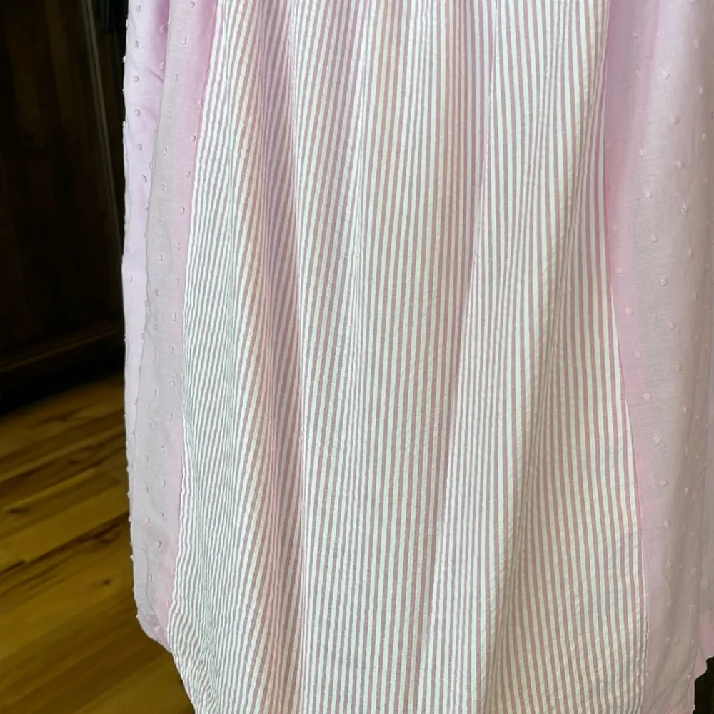Pink Dotted Swiss Sriped Searsucker Elastic Waist Skirt New Size XS - Image 10