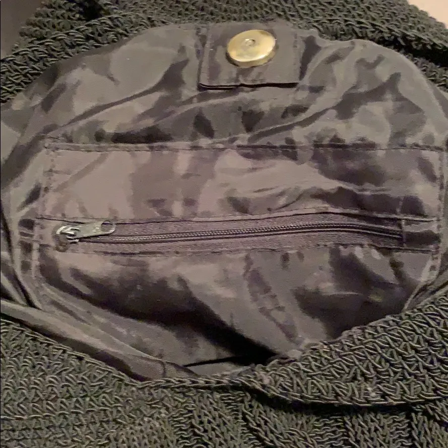 Black lined crochet cable stitch boho shoulder sling bag cotton blend - Image 6