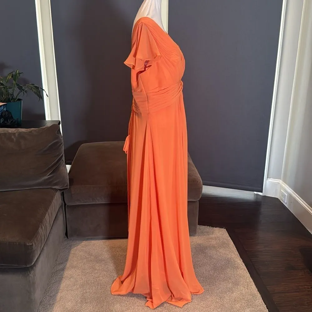 Orange Flutter Sleeve Full Length Chiffon Bridesmaid Dress Corset Back Size 18W - Image 4