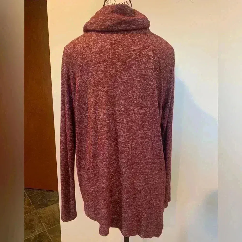Sunday Marled Maroon Cowl Neck Knit Asymmetrical Tunic Sweater Women’s Medium Red - Image 2