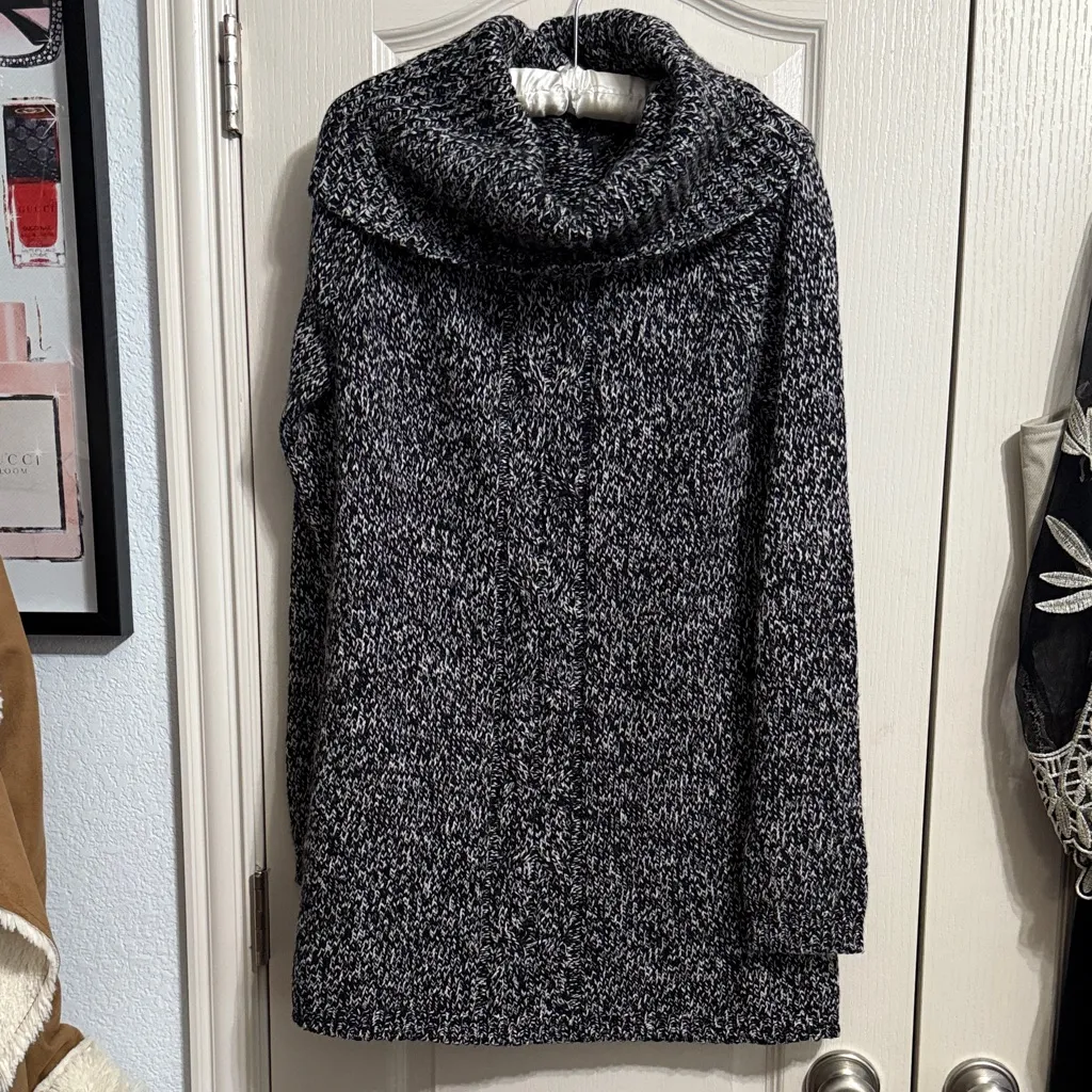 💖 NWT Ann Taylor Black & White Cowl Neck Chunky Knit Cozy Sweater Dress - Image 2