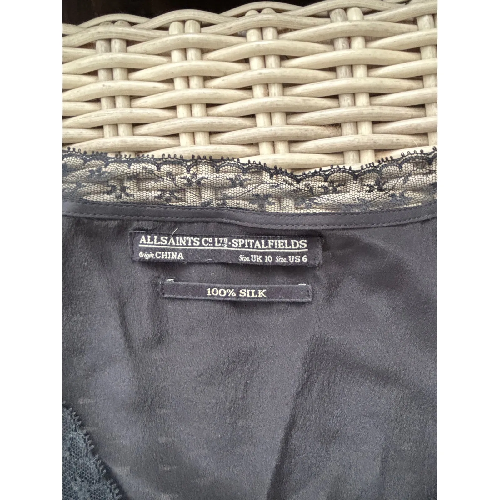 ALLSAINTS Spitalfields 100% Silk Lace Tulip Hem Dress 6 Y2K grunge boho rock Black - Image 7