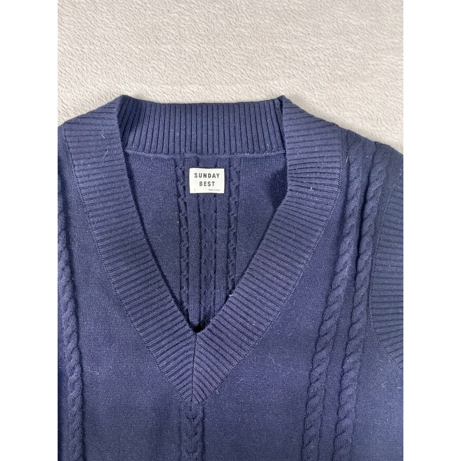 Sunday Best Aritzia Winston Sweater Vest Womens S Navy Cable Knit Wool Preppy Blue - Image 2