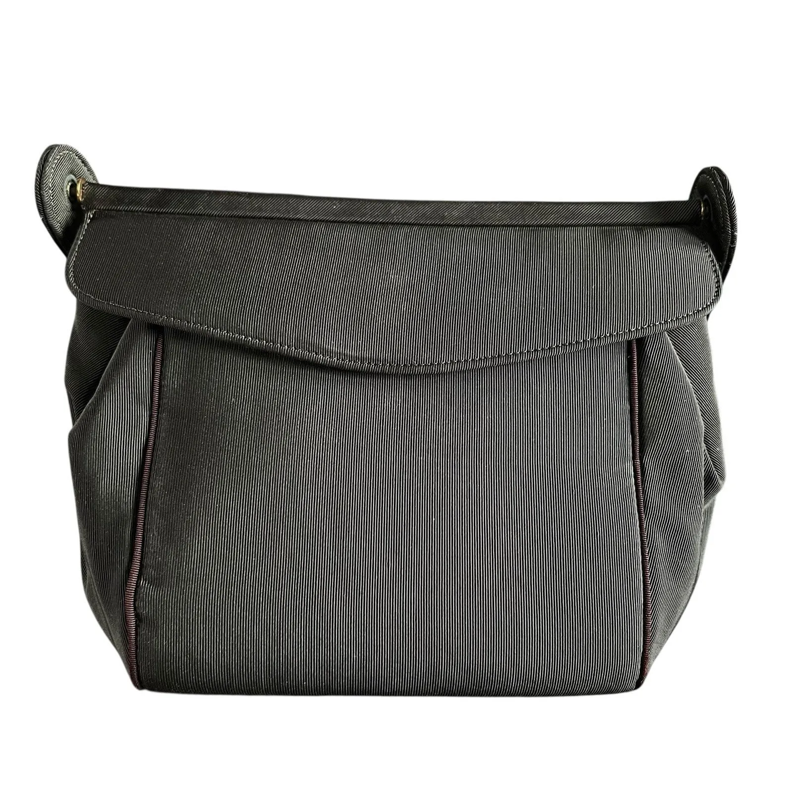 Ronay Vintage Black Handbag with Burgundy Piping - Image 6