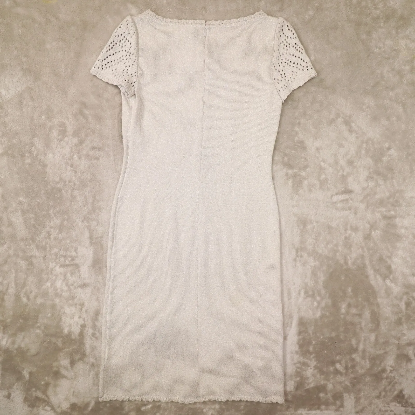 St. John Silver Shimmer Short Sleeve Sweater Midi Dress‎ Women's size 2 NWT - Image 6