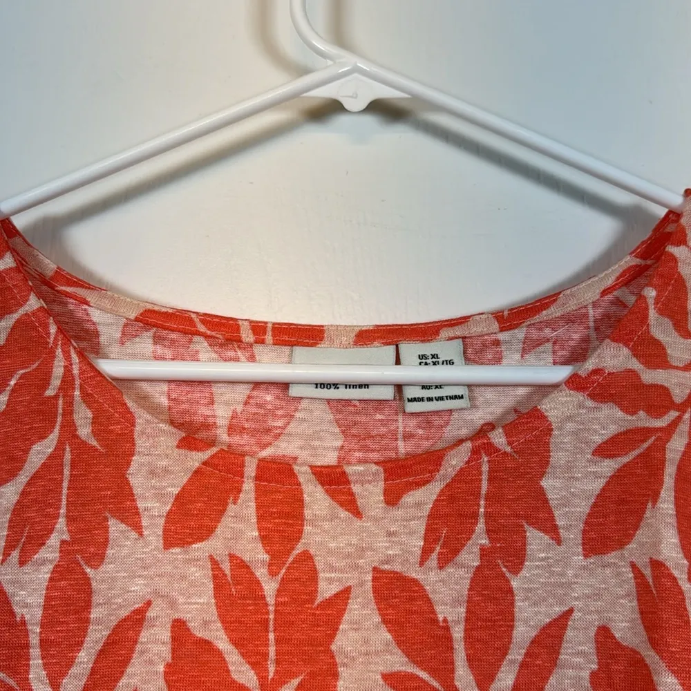 Rachel Zoe Orange Leaves Boxy 100% Linen Blouse Size XL EUC #VEG-2836 - Image 4